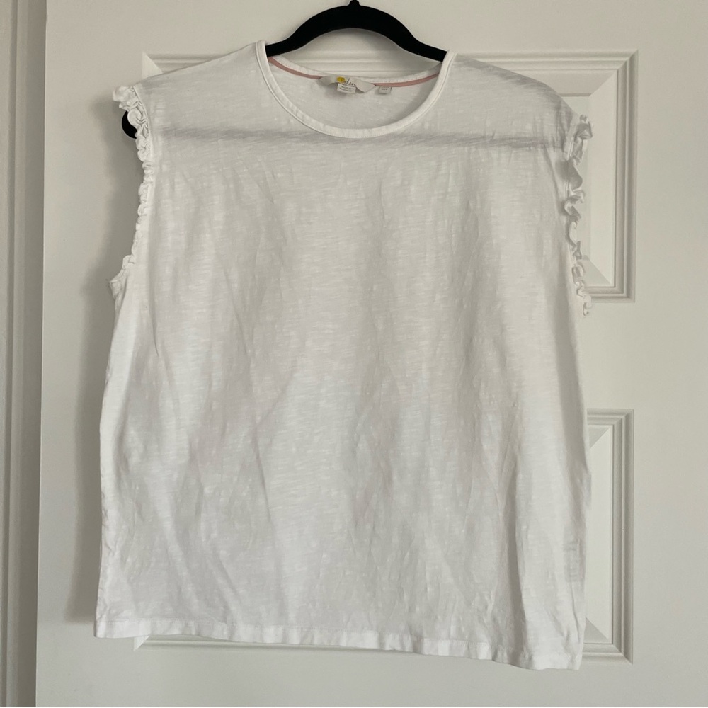 Boden 100% cotton white short sleeve ruffle tee size 8